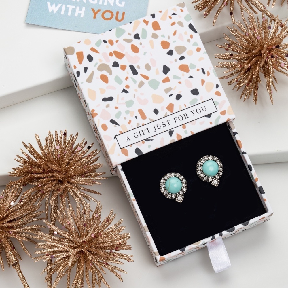 Turquoise Crystal Stud Earrings – NWT – Gift Box Included